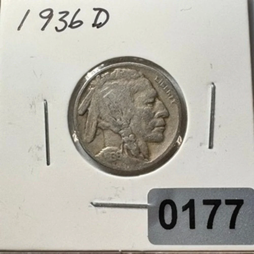 1936 D Buffalo Nickel Five Cents Indian Head Coin
